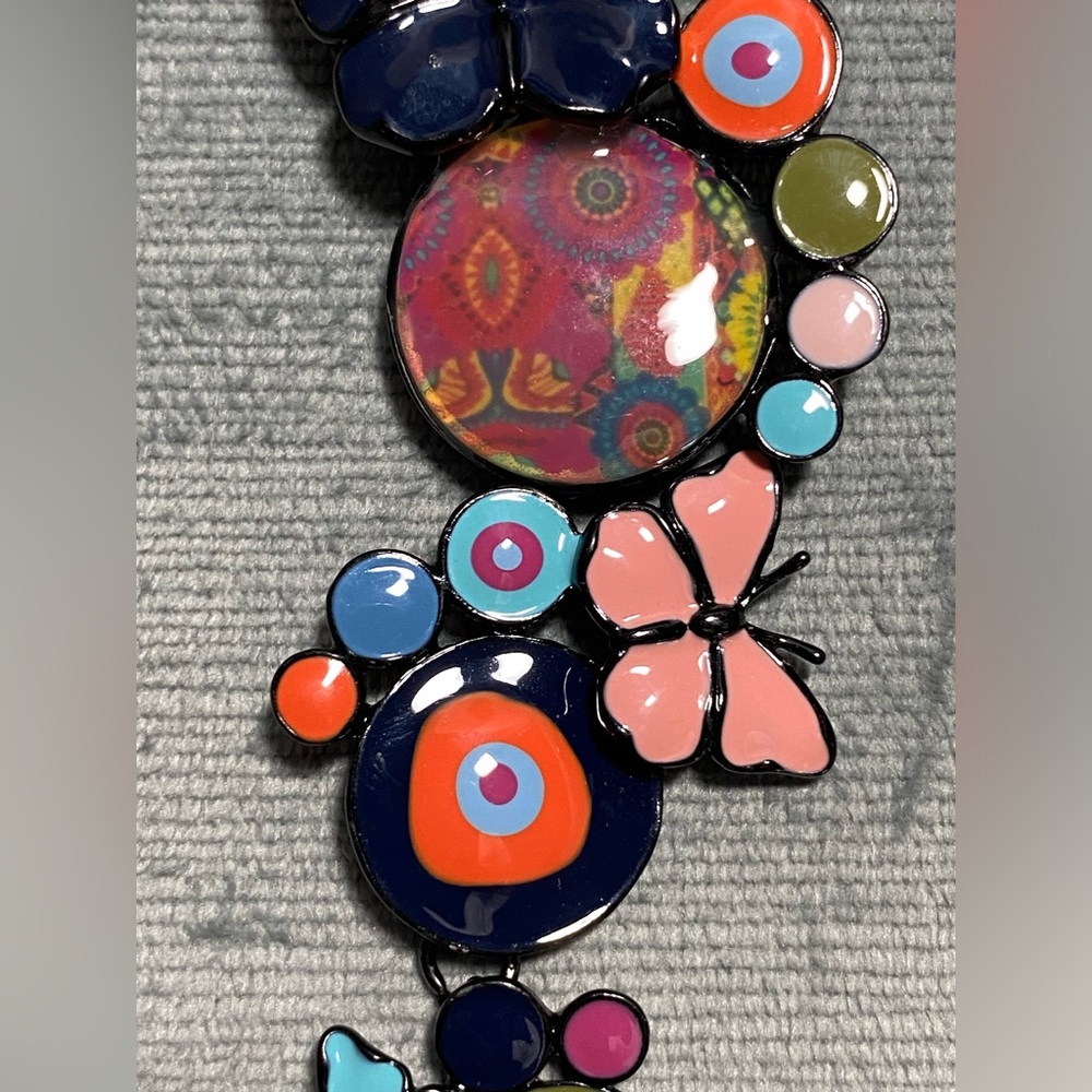 Vintage decorative dangling, colorful enameled pin 3.5 inches long butterflies - Picture 9 of 10